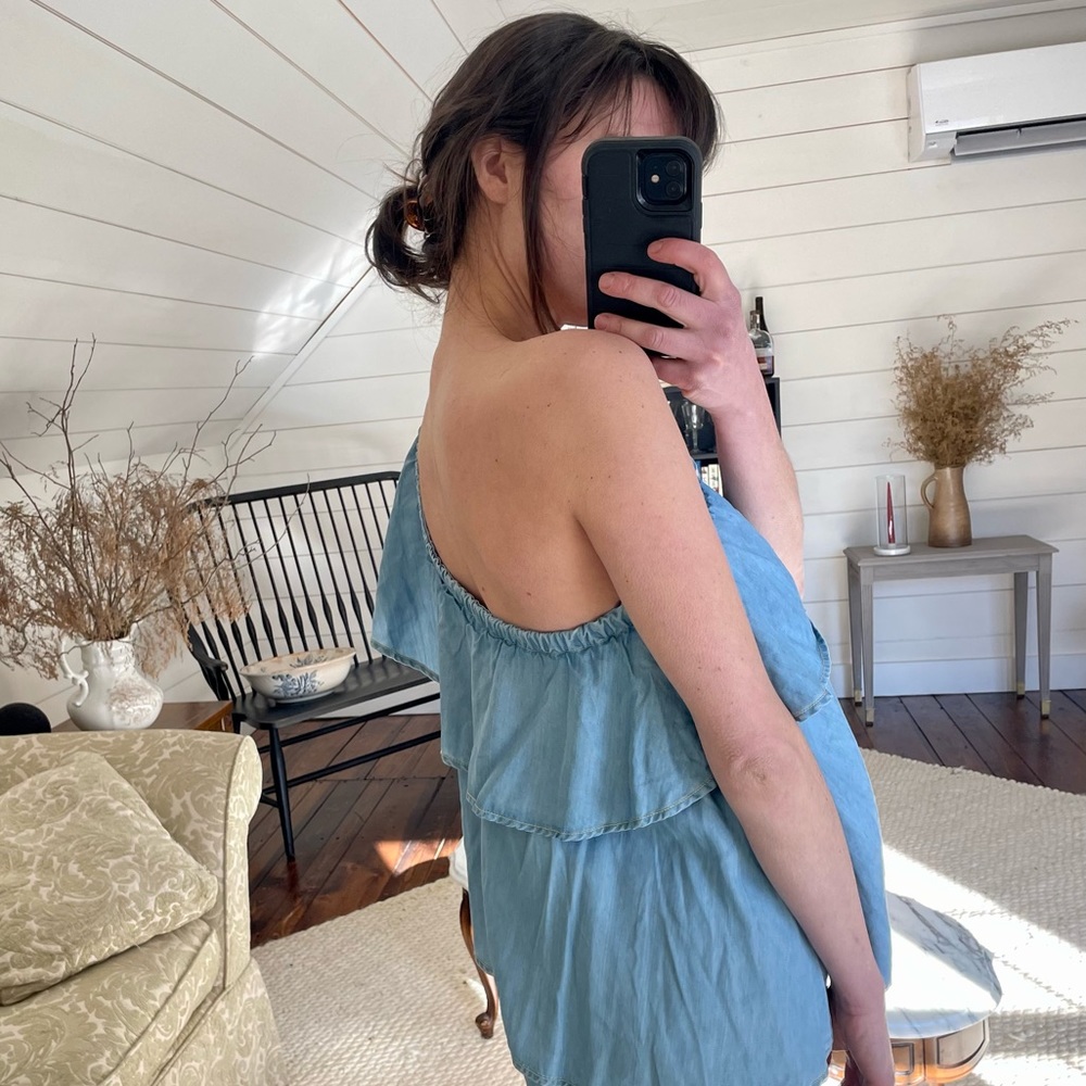 Denim One-Shoulder Ruffle Dress - Picture 4 of 4